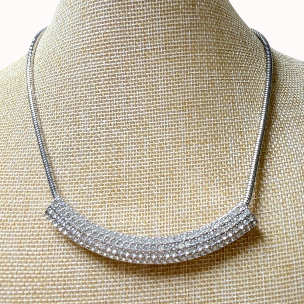 Alfani Multi Row Crystal Curved Tube‎ Necklace Silver Snake Chain